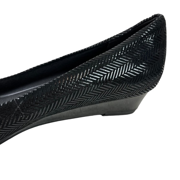 TROTTERS Genuine Leather Black Herringbone Low Wedge Slip On Shoes Loafers 9 N - Picture 7 of 16